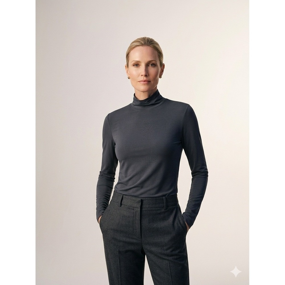 St. John Grey Lightweight Mock Neck Long Sleeve Stretch Top Turtleneck Size XL